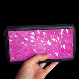 Genuine Leather & Cow Hair Purse - Color Splash Pink