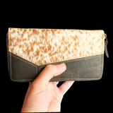 Genuine Leather & Cow Hair Purse - Dark Green & Cow Hair