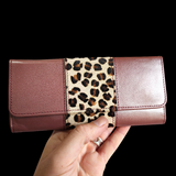 Genuine Leather & Cow Hair Purse - Rose Cheetah