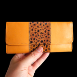 Genuine Leather & Cow Hair Purse - Tan Leopard Print