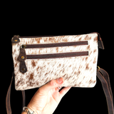 Genuine Leather & Cow Hair Rectangle Shoulder Bag - Brown + Hair