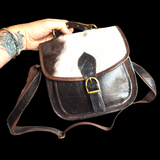 Genuine Leather & Cow Hair Rounded Handbag - Chocolate Brown