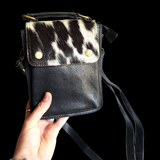 Genuine Leather & Cow Hair Shoulder Bag - Black