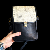 Genuine Leather & Cow Hair Shoulder Bag - Black