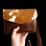 Genuine Leather & Cow Hair Shoulder Bag - Brown