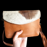 Genuine Leather & Cow Hair Shoulder Bag - Brown + Hair