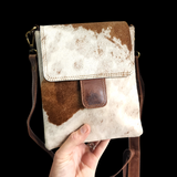 Genuine Leather & Cow Hair Shoulder Bag - Brown