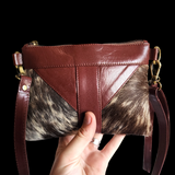 Genuine Leather & Cow Hair Shoulder Bag - Burgundy + Hair