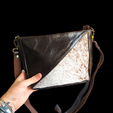 Genuine Leather & Cow Hair Shoulder Bag - Dark Brown