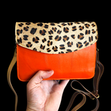 Genuine Leather & Cow Hair Shoulder Bag - Orange Patchwork