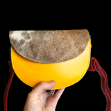 Genuine Leather & Cow Hair Shoulder Bag - Yellow Patchwork