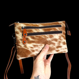 Genuine Leather & Cow Hair Shoulder Bag - Tan & Hair