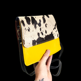 Genuine Leather & Cow Hair Shoulder Bag - Yellow, Tan, Hair
