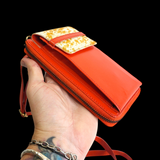 Genuine Leather & Cow Hair Shoulder Purse - Red