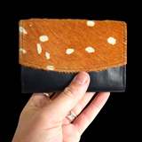 Genuine Leather & Cow Hair Wallet - Deer Print Black