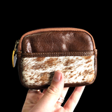 Genuine Leather & Cow Hair Zip Purse / Wallet - Brown