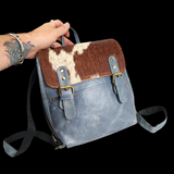 Genuine Leather & Cow Hair Back Pack - Blue & Hair