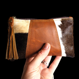 Genuine Leather & Cow Hair Clutch Purse - Tan & Hair