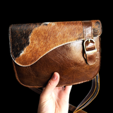 Genuine Leather & Cow Hair Hand Bag - Brown