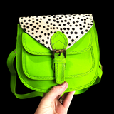 Genuine Leather & Cow Hair Hand Bag - Lime Polka
