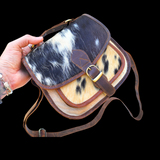 Genuine Leather & Cow Hair Hand Bag - Vintage Brown