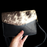 Genuine Leather & Cow Hair Shoulder Bag - Black + Hair