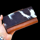 Genuine Leather & Cow Hair Clutch Purse - Brown, Black & White