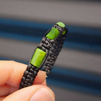 Natural Nephrite Greenstone Cylinder Macrame Bracelet (BLACK)
