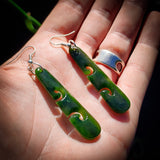NZ Greenstone Pounamu Round Koru Drop Hanging Earrings