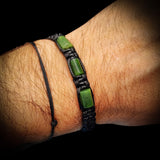 Nephrite Jade / Greenstone Cylinder Macrame Bracelet (Black)
