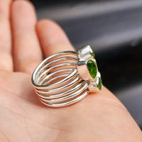 Rustic Solid 925 Sterling Silver & Natural Peridot Handmade Multi Setting Ring