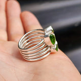 Rustic Solid 925 Sterling Silver & Natural Peridot Handmade Multi Setting Ring
