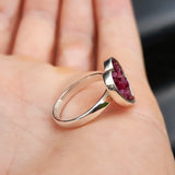 (Q) Solid 925 Sterling Silver & Natural Ruby Cluster Handmade Heart Ring