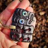 Hei Tiki Black Bone Carving Pendant Necklace - NZ Maori Inspired