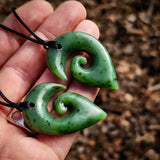 2pcs Matching Set Koru Heart Natural Jade Pendant Necklaces (N1143)