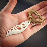 Koru Feather Bone Carving Pendant Necklace