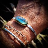 Solid 925 Sterling Silver & Natural Labradorite Handmade Cuff Bracelet