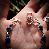 Solid 925 Sterling Silver & Natural Lapis Lazuli Handmade Chain Bracelet