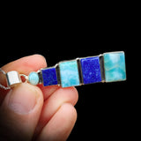 925 Sterling Silver, Lapis Lazuli & Larimar Handmade Multi Setting Pendant Necklace