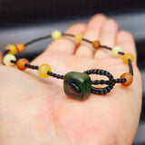 Deluxe Raw Amber & Greenstone Teething Necklace - Heavy Duty Macrame