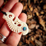 Manaia Koru Hook Bone Carving Pendant Necklace - NZ Maori Inspired