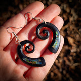 Koru Paua & Black Bone Carving Earrings