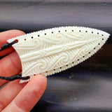 Natural Carved Maori Bone Carving Pendant Necklace - Detailed Etched Spear Head