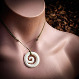 Etched Koru Bone Carving Pendant Necklace - NZ Maori Inspired