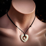 Koru Heart Bone Carving Pendant Necklace - NZ Maori Inspired