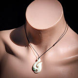 Natural Carved Maori Bone Carving Pendant Necklace - Hook With Paua Inlay
