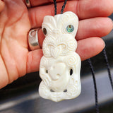Natural Carved Maori Bone Carving Pendant Necklace - Large Tiki