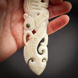 XL Double Manaia Bone Carving Pendant Necklace