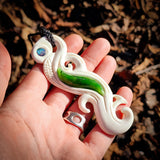 Manaia Koru Bone Carving & Greenstone Pendant Necklace - NZ Maori Inspired