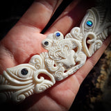 Natural Maori Bone Carving Pendant Necklace - Double Manaia & Tiki